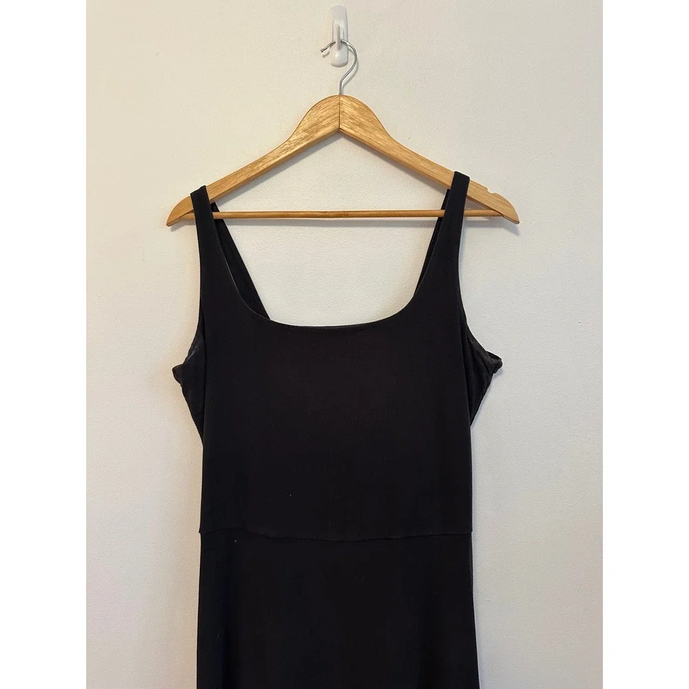 People Tree Black Organic Cotton Square Neck Fit & Flare Midi Dress | Size 12